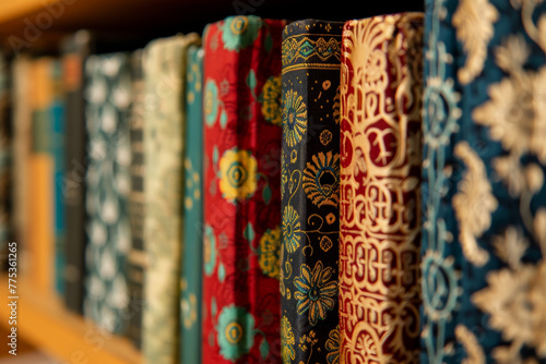 A row of books with different patterns on the covers © mila103