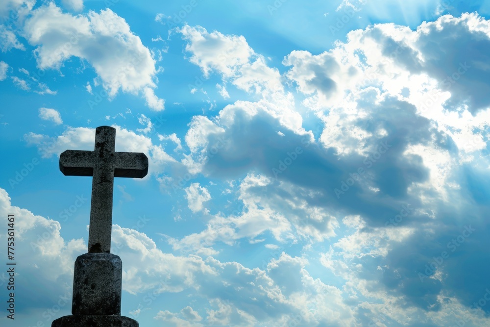 sky funeral background with holy cross, copy space for text