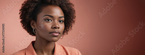 African American 20-25 Woman Isolated On A Coral Background With Copy Space