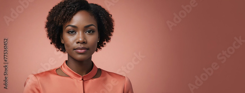 African American Ethnicity 30S Woman Isolated On A Coral Background With Copy Space