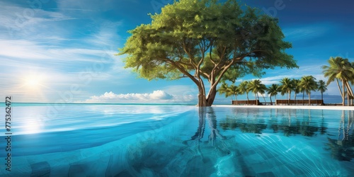 Tranquil Paradise: Tree Sky Lagoon Maldives Resort, A Visual Oasis of Serenity, Where Azure Waters Meet Heavenly Horizons. photo
