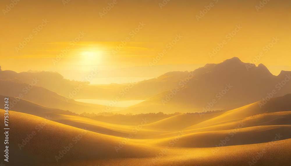 Monochrome orange desert landscape, sunset over sand dunes. Minimalist style, nature illustration.