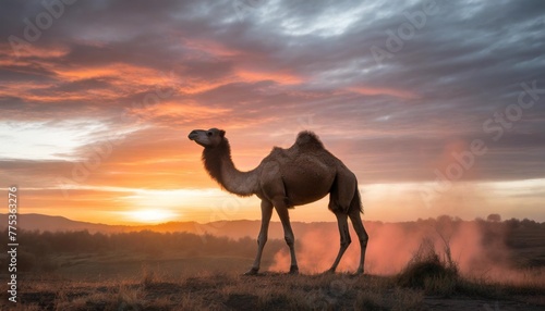 camel with colorful smoke background