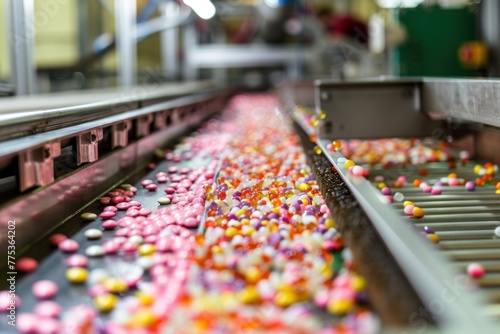 Sweets inside production line in candy factory
