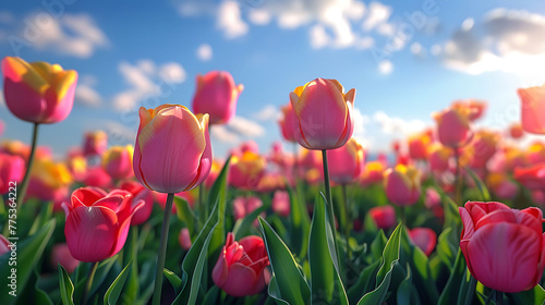 Fields of tulips in vibrant bloom