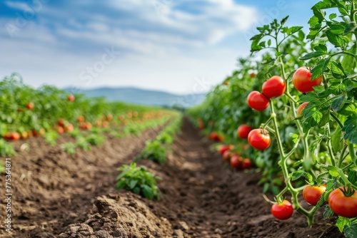 tomato field, farming concept background