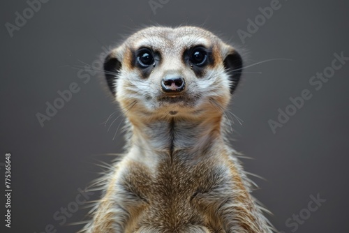 Vigilant meerkat standing up in studio and looking for predators, vigilance and prevention concept