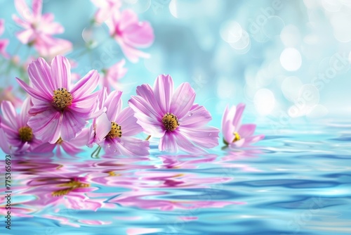 Water background with beautiful flowers
