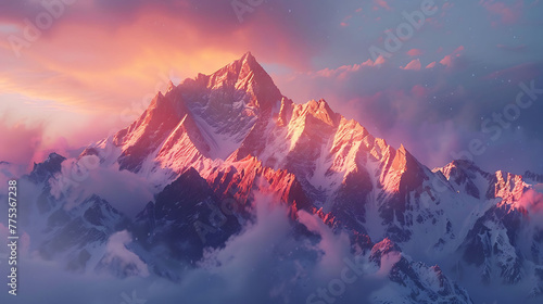 fleeting beauty of alpenglow casting a warm glow on snow-capped peaks