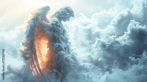 wings in the clouds. Angel wings in the white sky, rays of light, God's light, clear background wallpaper screensaver