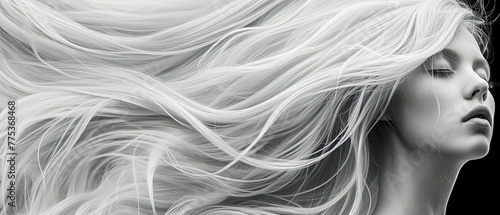 abstract black and white portrait of a woman with long blond hair flowing  back  © berkeley