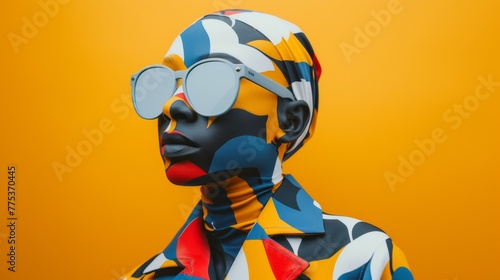 A woman with a colorful face and sunglasses on, AI