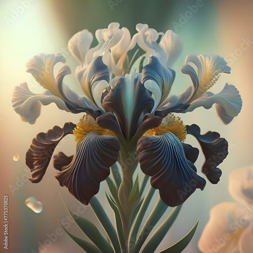beautiful art  iris flower against soft pale background. Digital artwork. close up. paint style. Ai genarated