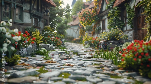 Footstones leading to a quaint village square