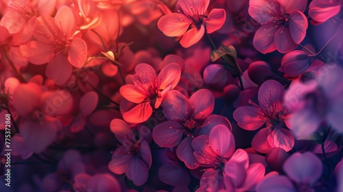 A close up of a bunch of flowers that are pink and purple, AI