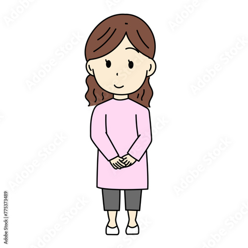 手を組んで立っているお母さんのイラスト