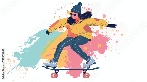 Young skater woman scribble flat cartoon vactor ill
