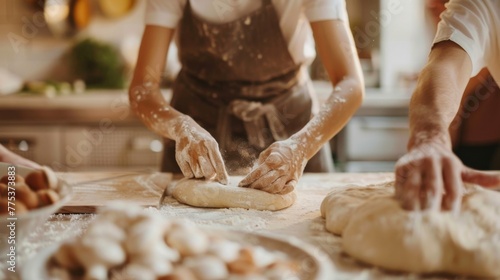 Hands-on experience at a pizza making class with dough and ingredients