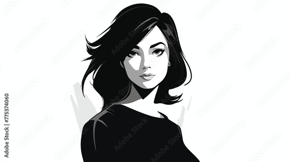 Young woman avatar profile in black and white flat