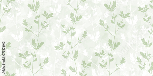 Spring branches seamless vector pattern. Small leaves prune, delicate green watercolor floral ornament