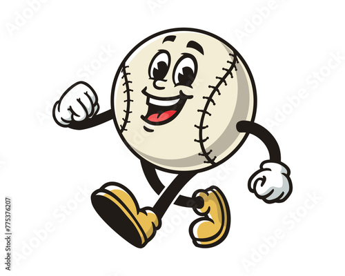 walking Baseball cartoon mascot illustration character vector clip art hand drawn