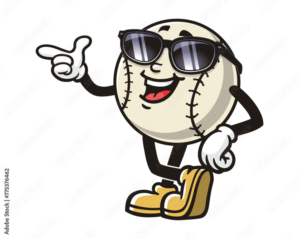 Baseball wearing sunglasses cartoon mascot illustration character vector clip art hand drawn