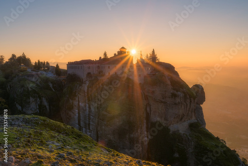 Sunrise over Monastery of Saint Stefanos at Meteora Greece. 