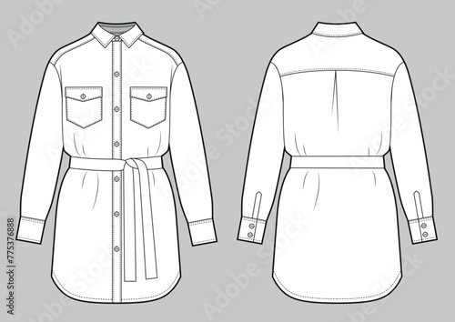 Women's button-up, belted shirt dress