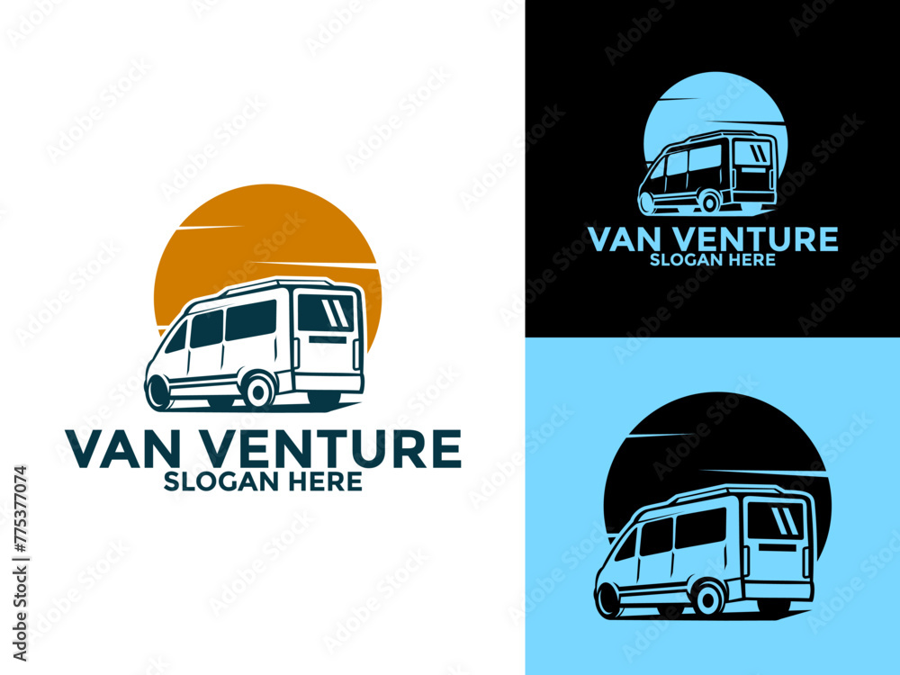 Fototapeta premium Van Logo vector, mini van symbol logo template, delivery and logistic services concept