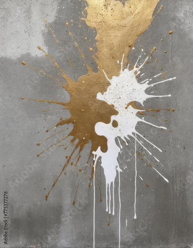 background with white and gold splashes on concrete wall