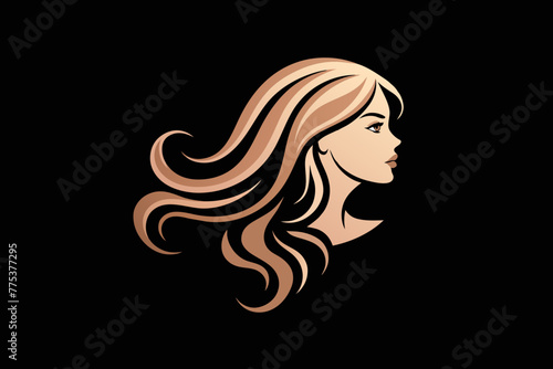 silhouette Discover the elegance of a rose gold vector icon featuring a chic girl silhouette with luxurious  wavy long hair