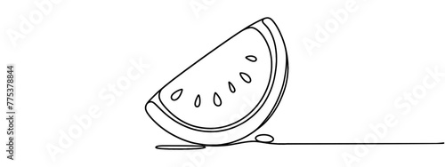 One continuous line drawing of sliced healthy organic watermelon for orchard logo identity. Fresh fruitage concept for fruit garden icon. Modern single line draw design graphic vector illustration