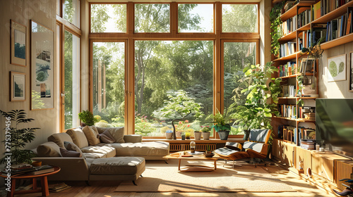 Open Concept Living Space Bathed in Sunlight, Featuring Elegant Furniture and a Serene View