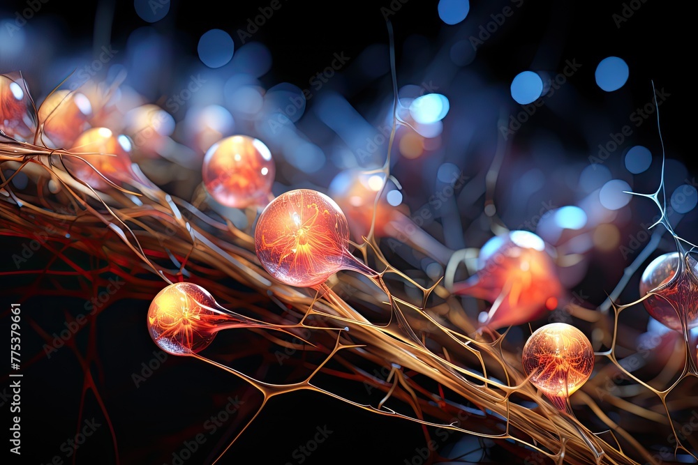 3D close-up of the brain, a marvel of complexity. Neurons and synapses ...