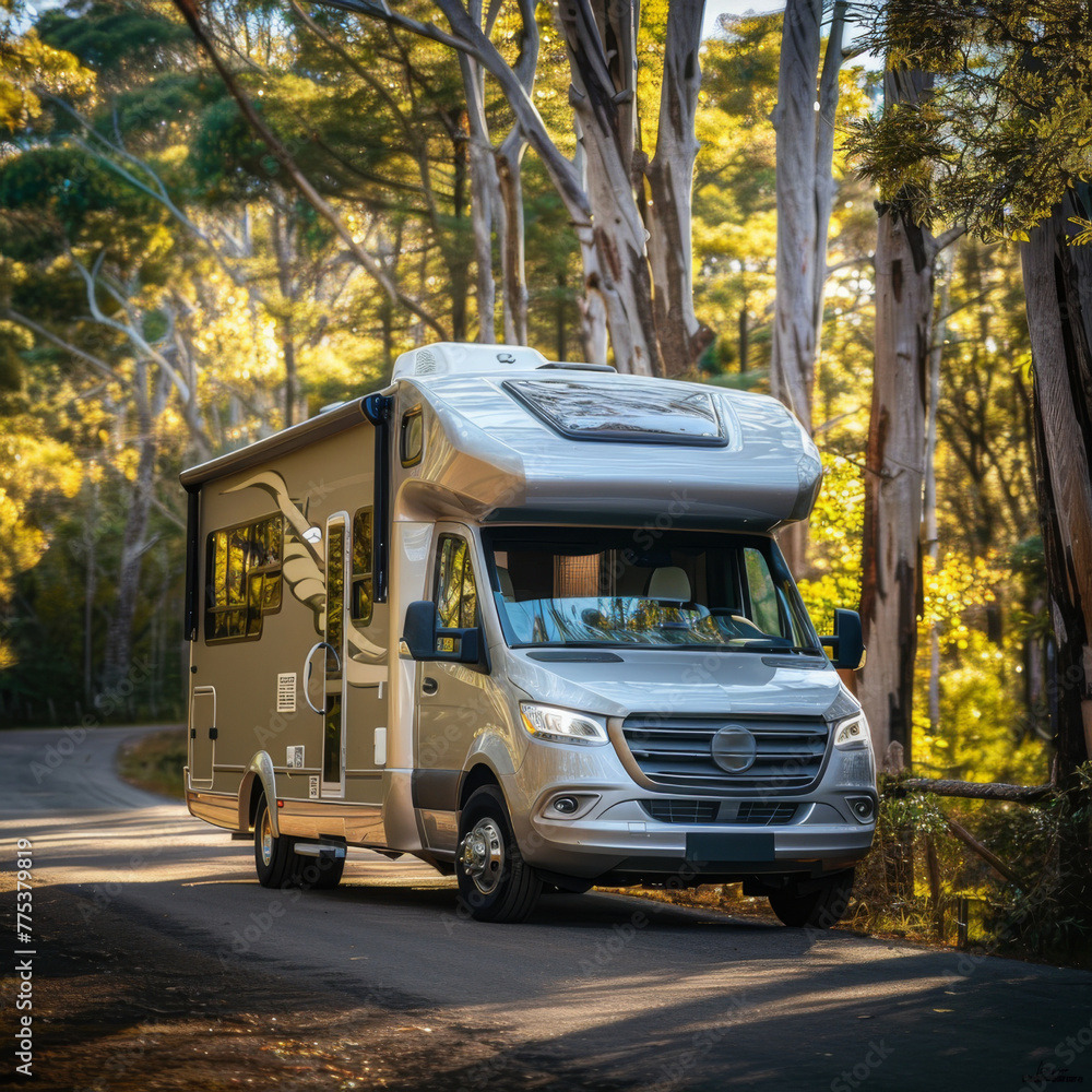 Scenic RV motorhome roadtrip Adventure in Majestic Mountain Landscape Scenic RV motorhome roadtrip Adventure in Majestic Mountain Landscape