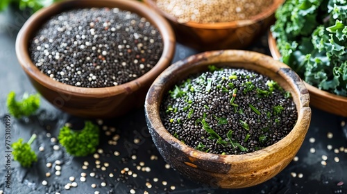  nutritional benefits of superfoods such as quinoa, kale, and chia seeds.  photo