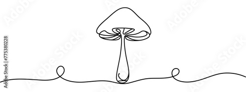 Continuous one line drawing of mushroom. Vector illustration