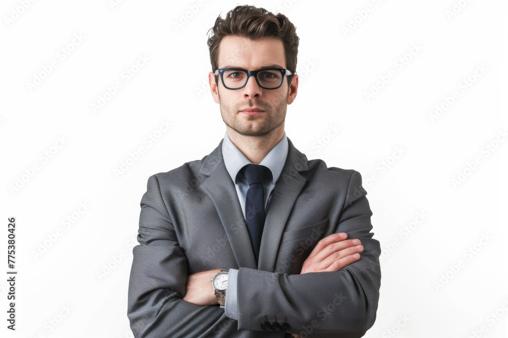 Cropped image of a businessman in a suit with crossed arms. Cropped image of a businessman in a suit with crossed arms.