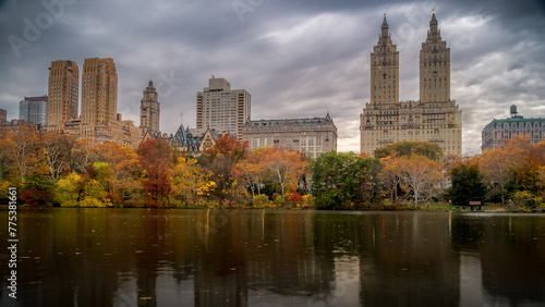 Jackie Onassis Reservoir. The view across the Jackie Onassis Reservoir in Central Park, New York City in the United States of America