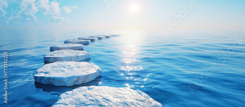White Zen Stones in Blue Water Panorama Banner photo