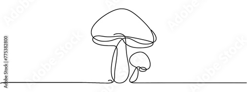 Continuous one line drawing of mushroom. Vector illustration