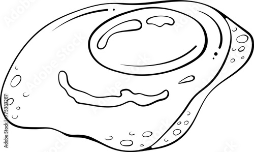 Fried egg. Traditional breakfast food close-up. Vector illustration in hand drawn sketch doodle style. Line art keto diet product graphic isolated on white. Design for coloring book, print