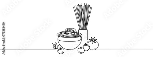 Single continuous line drawing of stylized Italian spaghetti logo label. Italy pasta noodle restaurant concept. Modern one line draw design vector illustration for cafe, shop or food delivery service