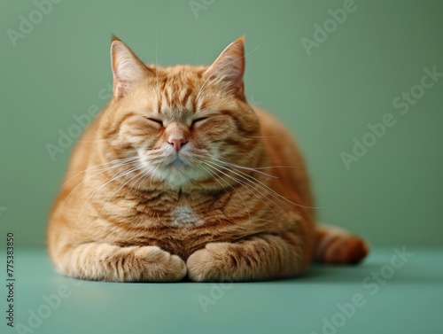 Overweight Cat on Green Background: Health Concept © Custom Media