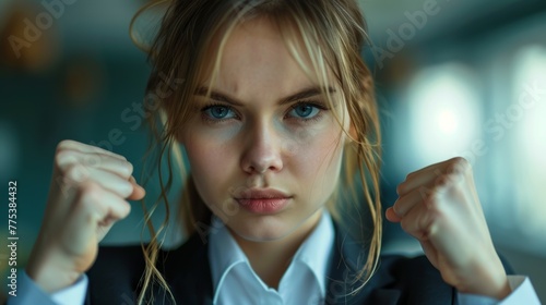 Office Lady Ready to Fight Work Concept