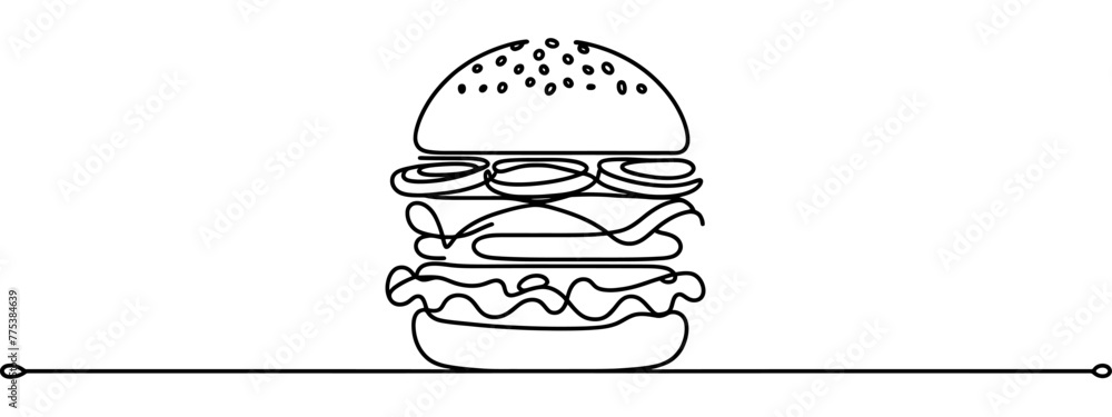 One line continuous cheeseburger symbol concept. Silhouette of fast ...