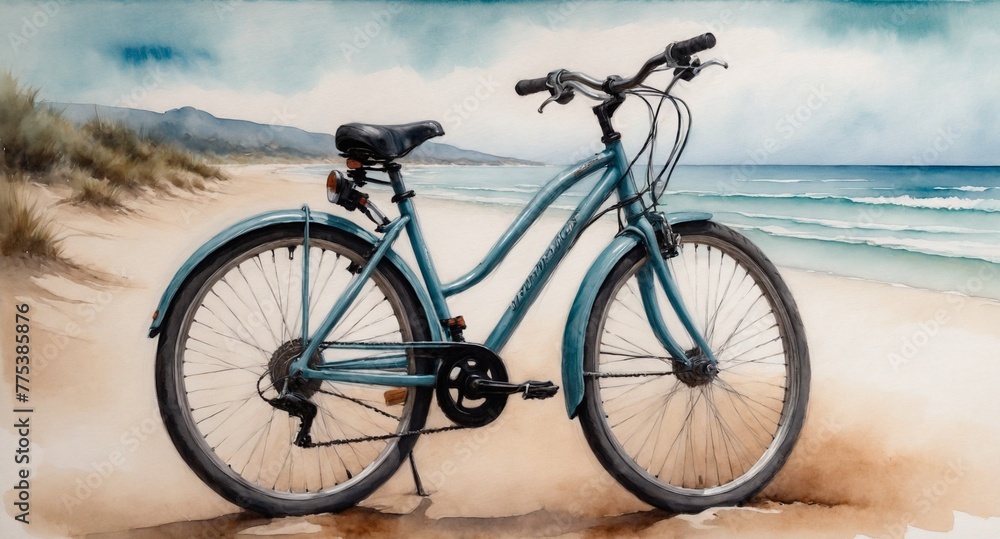 blue bicycle on the beach