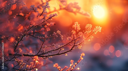 Icy branches against a fiery sunset © Be Naturally