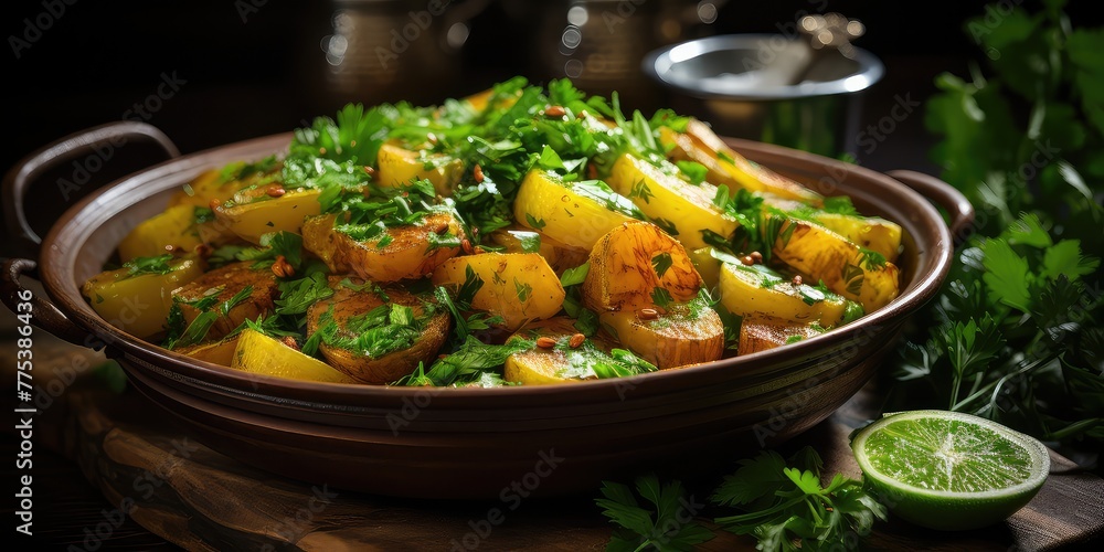  Aloo Potol Dalna. A Sabzi Masterpiece, Crafted with Potatoes and Pointed Gourd, a Flavorful Delight.