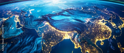 Nighttime symphony earth aglow with dazzling lights city India, China, Tibet